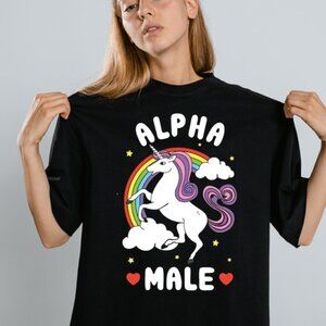 Alpha Male T-Shirt Tee Top Funny Meme Unicorn Gift Unisex Joke Shirt